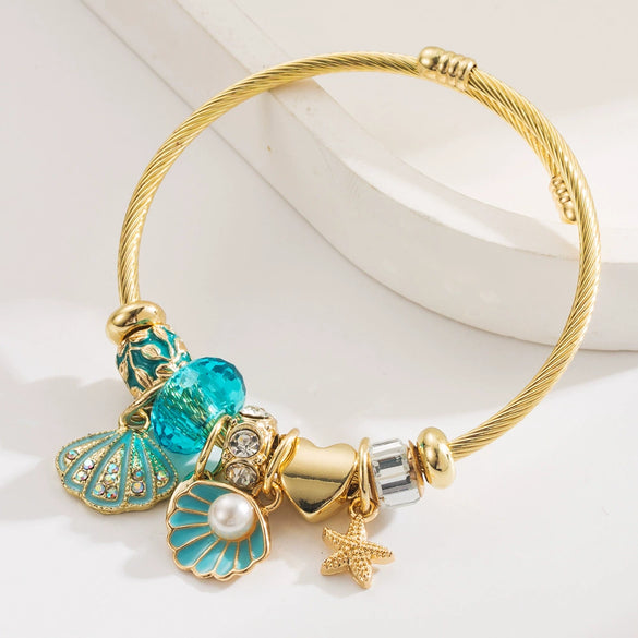 Wholesale Women's Fashion Ocean Series Inlaid Rhinestone Alloy Bracelet With Pendant