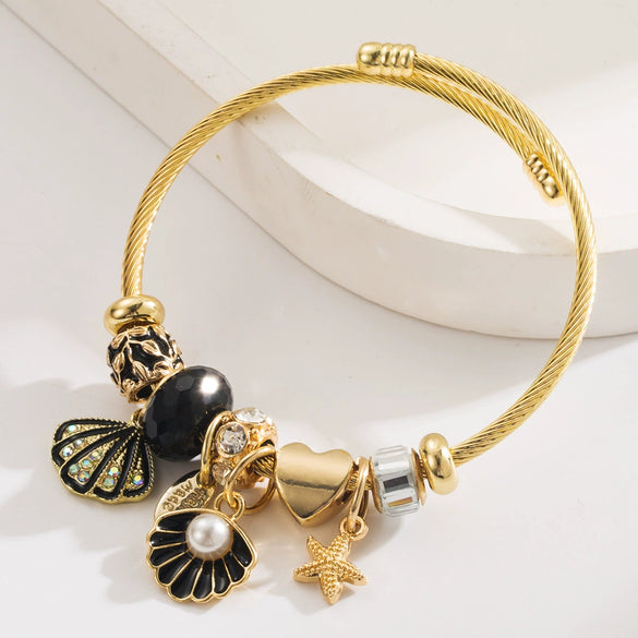Wholesale Women's Fashion Ocean Series Inlaid Rhinestone Alloy Bracelet With Pendant