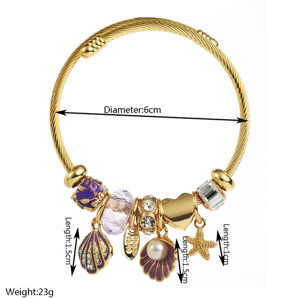 Wholesale Women's Fashion Ocean Series Inlaid Rhinestone Alloy Bracelet With Pendant