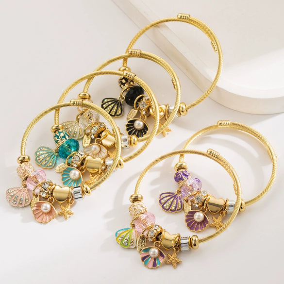 Wholesale Women's Fashion Ocean Series Inlaid Rhinestone Alloy Bracelet With Pendant