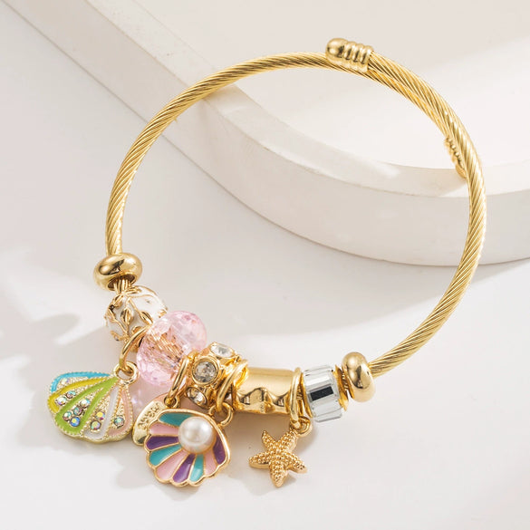 Wholesale Women's Fashion Ocean Series Inlaid Rhinestone Alloy Bracelet With Pendant