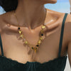 Wholesale Women's Fashion Ol Geometric Natural Stone Necklace With Titanium Steel Pendant And Stainless Steel Chain Electroplated With 18K Gold