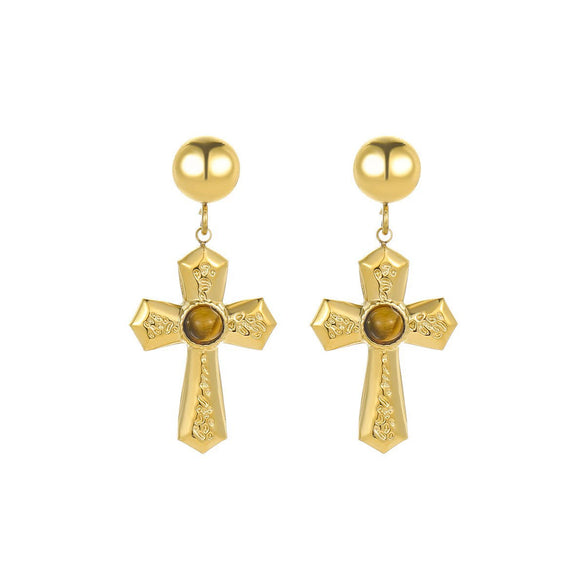 Wholesale Women's Fashion Ol Geometric Pearl Zircon Stainless Steel 18K Electroplated Earrings