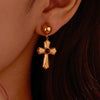 Wholesale Women's Fashion Ol Geometric Pearl Zircon Stainless Steel 18K Electroplated Earrings
