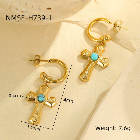 Wholesale Women's Fashion Ol Geometric Pearl Zircon Stainless Steel 18K Electroplated Earrings