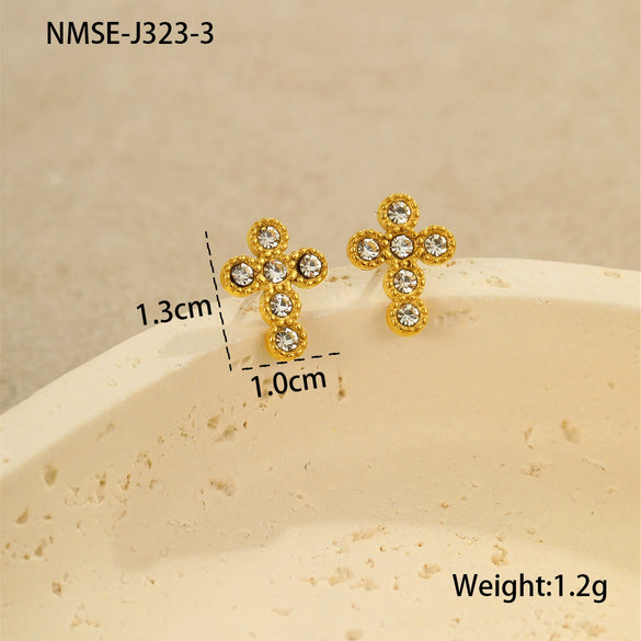 Wholesale Women's Fashion Ol Geometric Pearl Zircon Stainless Steel 18K Electroplated Earrings