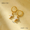 Wholesale Women's Fashion Ol Geometric Pearl Zircon Stainless Steel 18K Electroplated Earrings