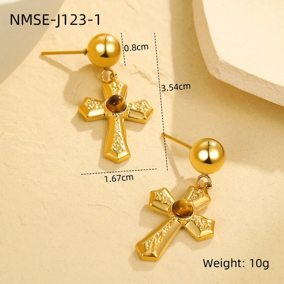 Wholesale Women's Fashion Ol Geometric Pearl Zircon Stainless Steel 18K Electroplated Earrings