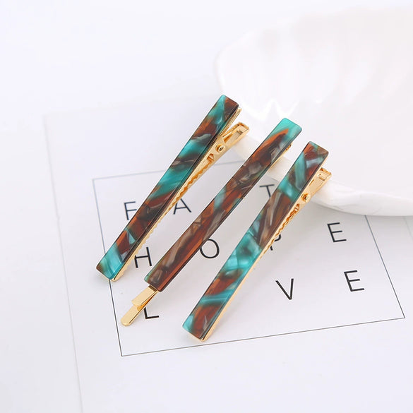 Wholesale Women's Fashion Ol Natural Square Acetic Acid Color Duckbill Hairpin Set With Electroplating