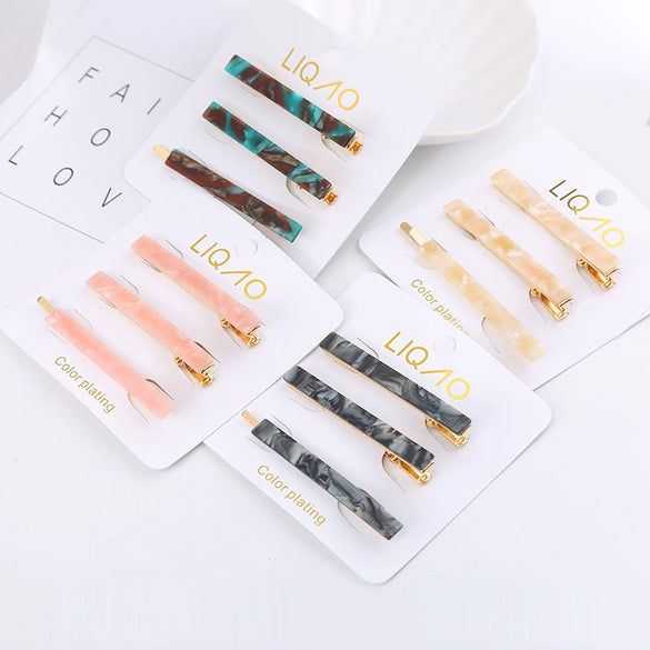 Wholesale Women's Fashion Ol Natural Square Acetic Acid Color Duckbill Hairpin Set With Electroplating