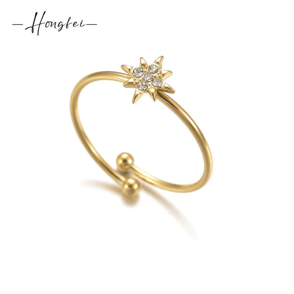 Wholesale Women's Fashion Ol Star Pattern Titanium Steel Adjustable Ring With Electroplating
