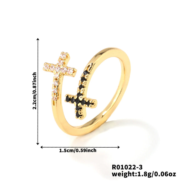 Wholesale Women's Fashion Ol Style Cross Micro Inlaid Zircon Opening Ring Jewelry Copper Zircon Zirconia