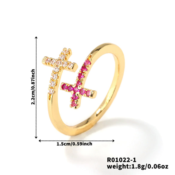 Wholesale Women's Fashion Ol Style Cross Micro Inlaid Zircon Opening Ring Jewelry Copper Zircon Zirconia