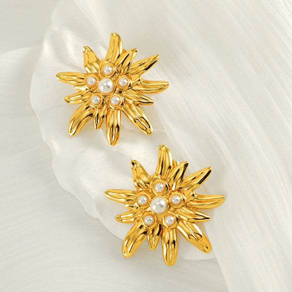 Wholesale Women's Fashion Ol Style Stainless Steel Flower Pattern Electroplated Earrings