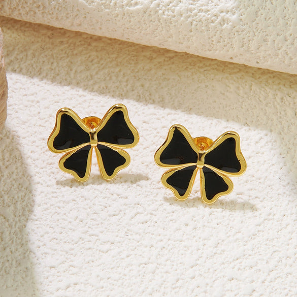 Wholesale Women's Fashion Ol Wind Earrings In Bow Shape Made Of Stainless Steel With Electroplating
