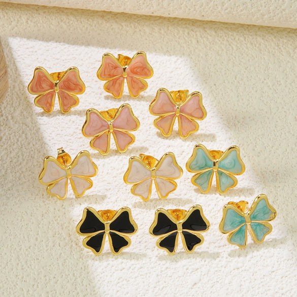 Wholesale Women's Fashion Ol Wind Earrings In Bow Shape Made Of Stainless Steel With Electroplating