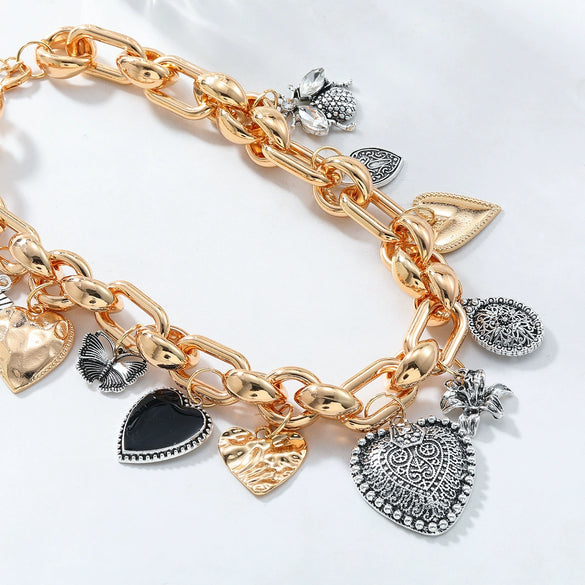 Wholesale Women's Fashion Ol Zinc Alloy Heart Shape Electroplated Multi Layer Love Clavicle Necklace