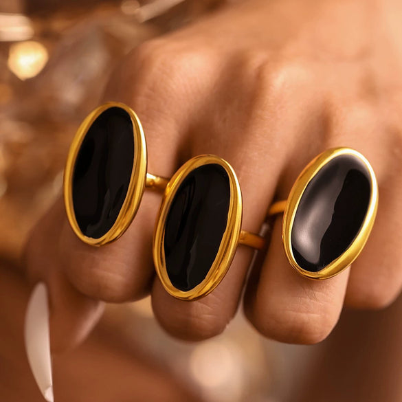 Wholesale Women's Fashion Open Ring French Oval Shape Stainless Steel Pvd Plated With True Gold Color Preservation Heavy Industry Cast Geometric Style