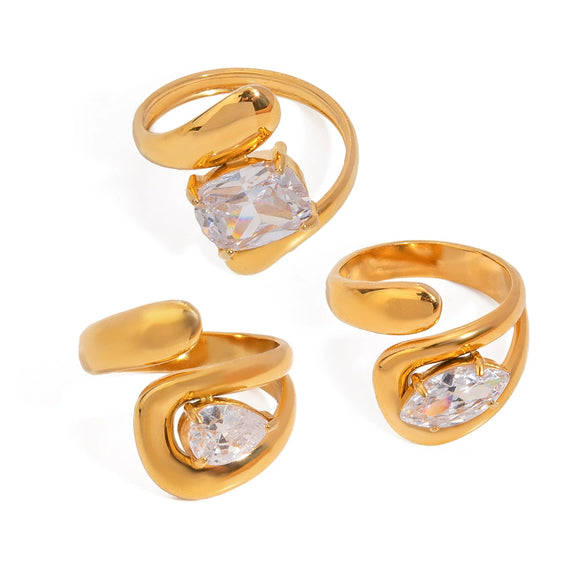 Wholesale Women's Fashion Opening Ring Stainless Steel Baroque Pearl With Geometric Pattern And Electroplating