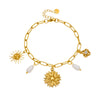 Wholesale Women's Fashion Pearl Flower Stainless Steel Goldplated Bracelet With Cross Chain And Sun Face Pendant