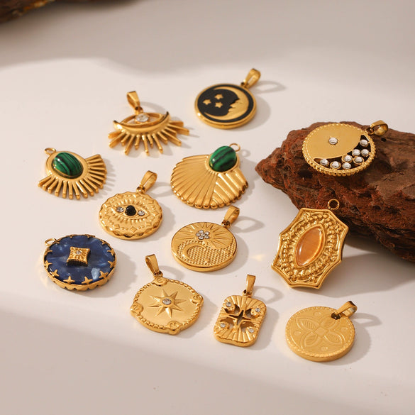 Wholesale Women's Fashion Pendant Jewelry Stainless Steel With Natural Stone Oil Inlaid Zircon And Star Pattern