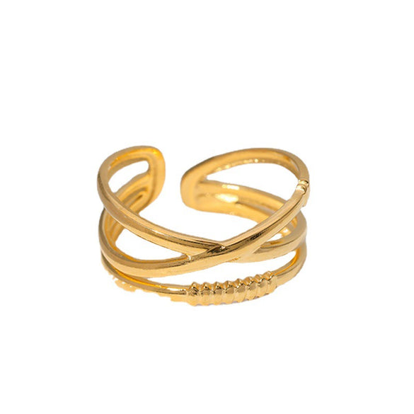 Wholesale Women's Fashion Personality Niche Geometric Stainless Steel Open Ring With Electroplating