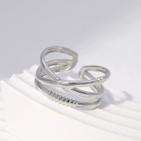 Wholesale Women's Fashion Personality Niche Geometric Stainless Steel Open Ring With Electroplating