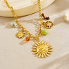 Wholesale Women's Fashion Plants And Flowers Pattern Heart Pendant Stainless Steel Electroplated Jewelry Set With O Word Chain