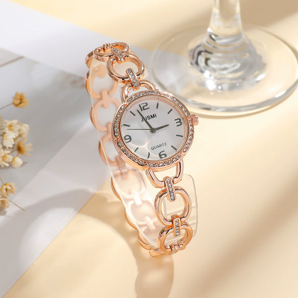 Wholesale Women's Fashion Quartz Watch With Aurora Fritillary Surface Hollow Alloy Case And Strap Round Dial