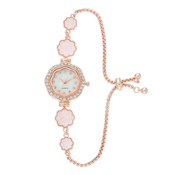 Wholesale Women's Fashion Quartz Watch With Diamond And Plum Blossom Diecast Case And Strap Titanium Clasp Flower Shaped Dial