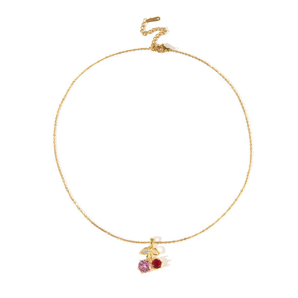 Wholesale Women's Fashion Red Cherry Pendant Necklace In Titanium Steel And Copper With Fruit Shape And Electroplating
