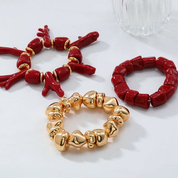Wholesale Women's Fashion Resin Geometric Redshaped Bracelet 3Piece Set With Electroplating