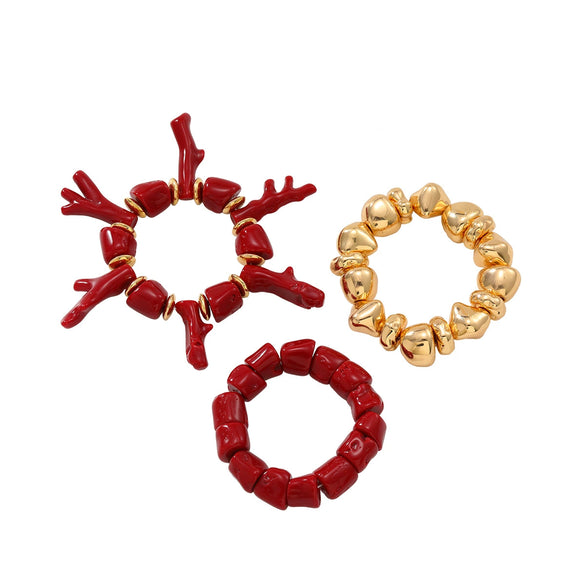 Wholesale Women's Fashion Resin Geometric Redshaped Bracelet 3Piece Set With Electroplating