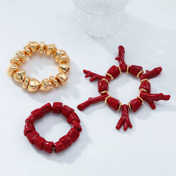 Wholesale Women's Fashion Resin Geometric Redshaped Bracelet 3Piece Set With Electroplating