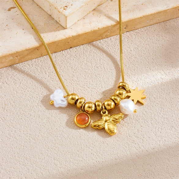 Wholesale Women's Fashion Retro Creative Stainless Steel Star Multielement Pendant Snake Bone Chain Necklace With Electroplating