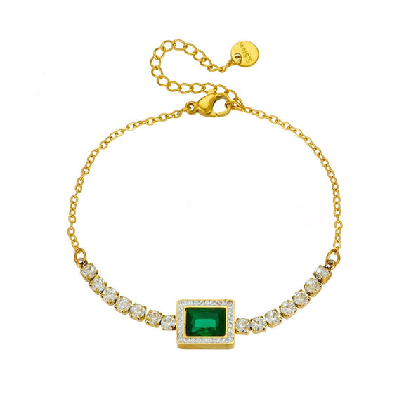 Wholesale Women's Fashion Retro Diamond Square Chain Gold Plated Titanium Steel Bracelet
