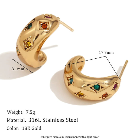 Wholesale Women's Fashion Retro Elegant Geometric Stainless Steel 18K Gold Plated Cast Microinlaid Earrings
