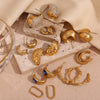 Wholesale Women's Fashion Retro Elegant Geometric Stainless Steel 18K Gold Plated Cast Microinlaid Earrings