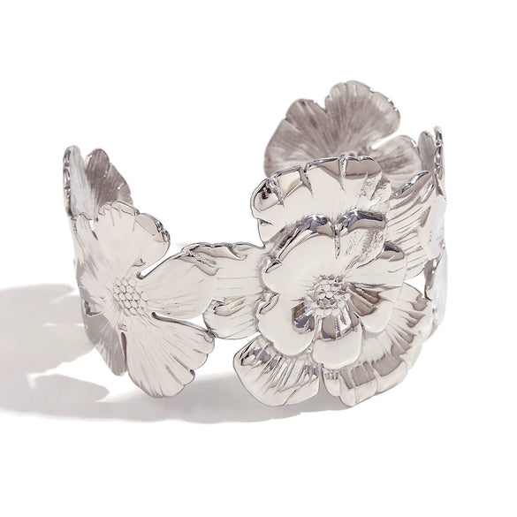 Wholesale Women's Fashion Retro Exaggerated Open Flower Stainless Steel 18K Gold Plated Bracelet