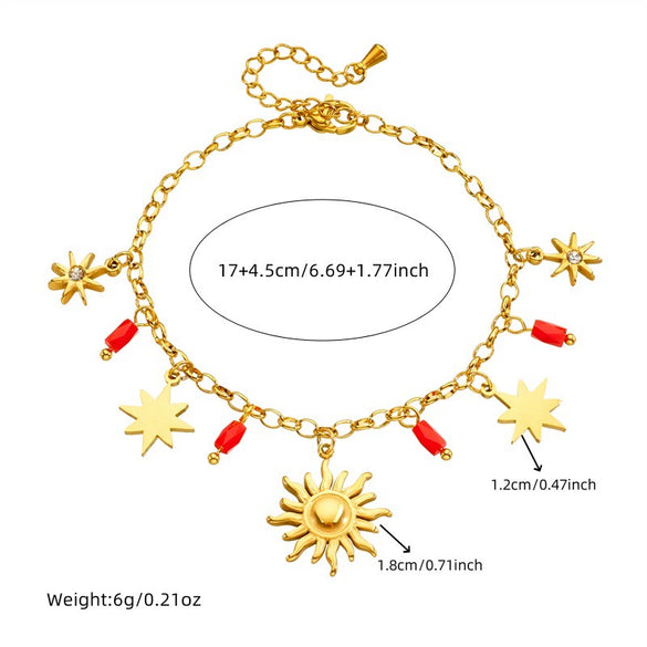Wholesale Women's Fashion Retro Facet Star Pendant Chain Stainless Steel Electroplated Jewelry Bracelet
