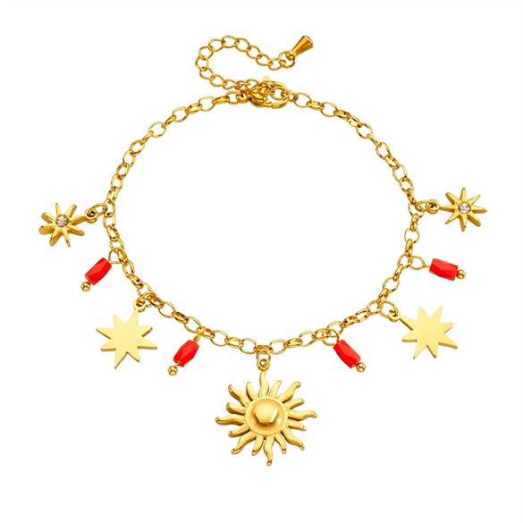 Wholesale Women's Fashion Retro Facet Star Pendant Chain Stainless Steel Electroplated Jewelry Bracelet