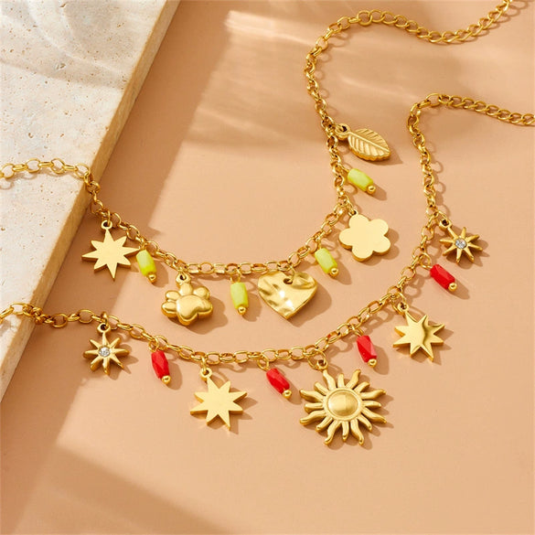 Wholesale Women's Fashion Retro Facet Star Pendant Chain Stainless Steel Electroplated Jewelry Bracelet