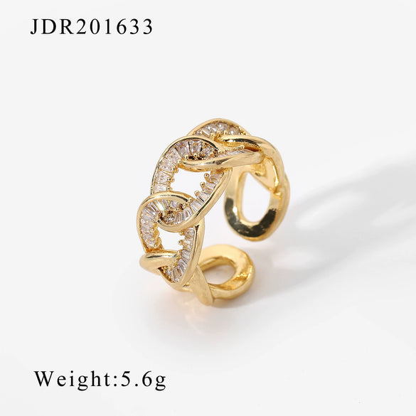 Wholesale Women's Fashion Retro Geometric Open Ring Copper With 18K Gold And Diamond Treatment