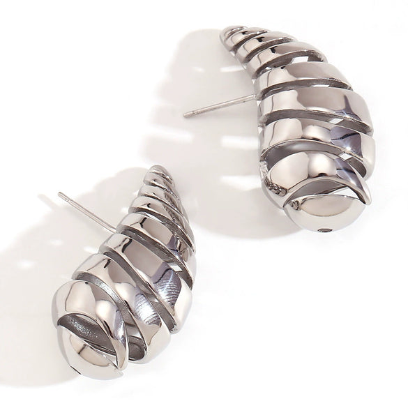 Wholesale Women's Fashion Retro Geometric Stainless Steel 18K Gold Plated Threaded Cut Out Water Drop Earrings