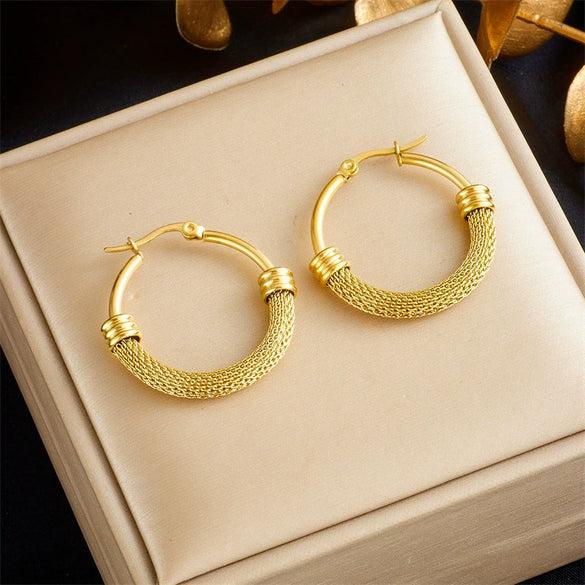 Wholesale Women's Fashion Retro Geometric Titanium Steel Round Twist Earrings With Electroplating