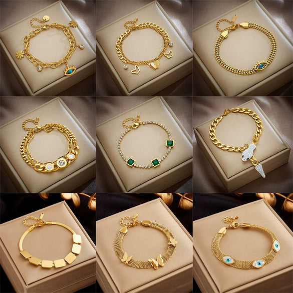 Wholesale Women's Fashion Retro Highend Titanium Steel Hollow Butterfly Pendant Bracelet With Electroplated Metal Chain