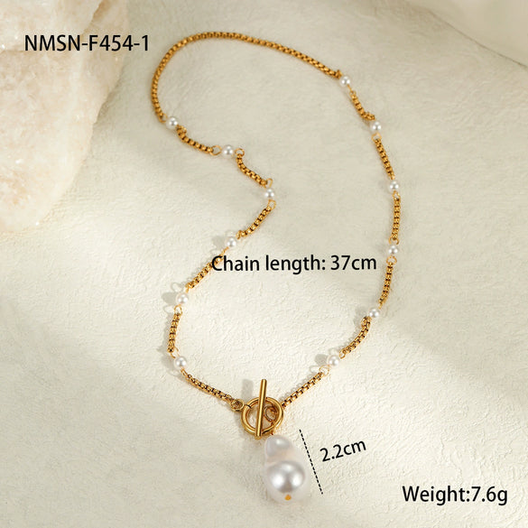 Wholesale Women's Fashion Retro Imitation Baroque Pearl Geometric Stainless Steel 18K Electroplated Earrings And Necklace