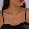 Wholesale Women's Fashion Retro Light Luxury Heart Shape Double Ochain Pendant Jewelry Titanium Steel 18K Real Gold Electroplated