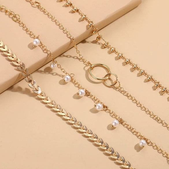 Wholesale Women's Fashion Retro Simple Anklet With Round Pearl Bead Decoration And Aircraft Combination Made Of Alloy And Inlaid With Artificial Gemstones And Semi Precious Stones