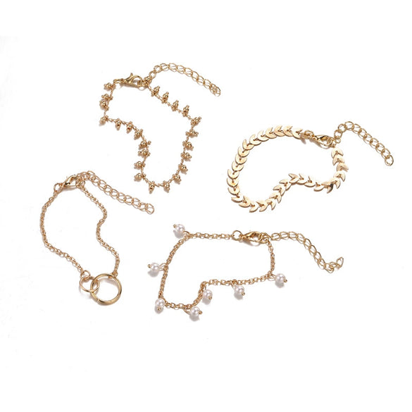 Wholesale Women's Fashion Retro Simple Anklet With Round Pearl Bead Decoration And Aircraft Combination Made Of Alloy And Inlaid With Artificial Gemstones And Semi Precious Stones